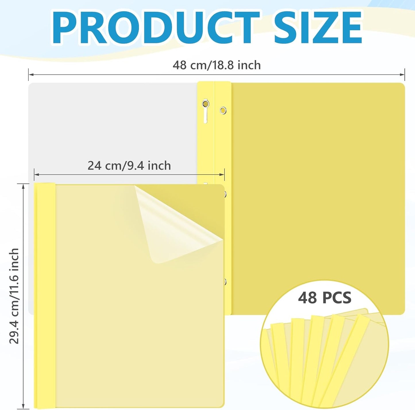 48 Pack Plastic Report Covers with 3 Prongs Presentation Folders Bulk, 100 Sheet Capacity, Clear Front Report Covers for Presentation Document Paper School Office Supplies (Yellow)