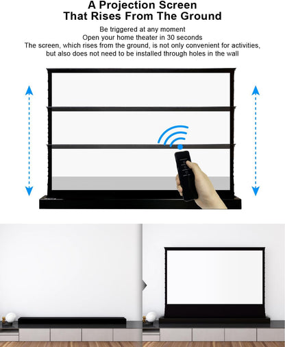 VIVIDSTORM-Projector Screen with Stand S 84 inch Portable Folding Stand Indoor Tension Floor Screen 4k HD White Cinema, 4K/3D/UHD Gaming/Home Cinema,Compatible with Normally Projector,VSDSTW84H