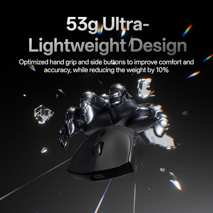 Rapoo VT7 Wireless Gaming Mouse, True 8K Wireless Polling Rate, 53g Lightweight, Up to 750 Hr Battery, Nordic nRF54L15 MCU, 100-Million Mechanical Switch, 10 Programmable Buttons, Black