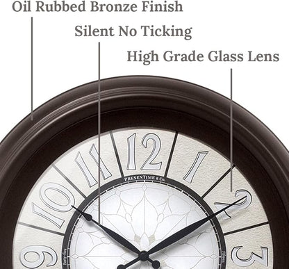 Presentime & Co. 18" Luminous Large Wall Clock, Oil Rubbed Bronze Finish, Night Light, Lighted Clock with Smart Sensor to Turn on/Off Lights. Wall Décor for Living Room, Dining Room, Kitchen.