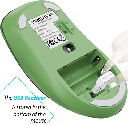 memzuoix 2.4G Wireless Mouse, 1400 DPI Mobile Optical Cordless Mouse with USB Receiver, Portable Computer Mice for Laptop, PC, Desktop, MacBook, 5 Buttons (Mint Green)