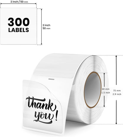 Clear Thermal Labels Rectangle Vinyl 2 x 2 Inch Transparent Direct Printer Stickers Label Square Self Adhesive Waterproof Decals Roll for Home Office Business QR Code Seal DIY Logo 300 PCS