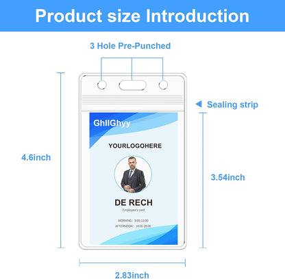 50 Pack Extra Thick Name Badge Holders, Heavy Duty & Sealable Waterproof Vertical ID Badge Holders, Durable Clear PVC Plastic Badge Sleeve for Credit Card/Shcool Work Badge/Room Key/RFID