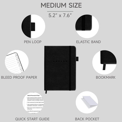 Password Book with Alphabetical Tabs – Hardcover Internet Address & Password Organizer – Password Keeper Notebook for Computer & Website – 5.2 x 7.6" Log-in Password Journal w/Thick Paper (Black)