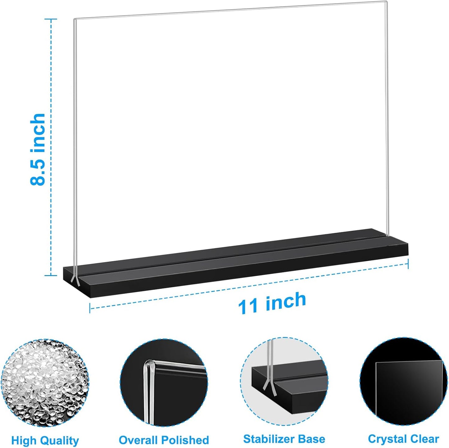 EHWINE 3 Pack Acrylic Sign Holder 8.5 x 11 Horizontal, Double-Sided Stand up Table Top Sign Holders, Clear Acrylic Picture Frame Menu Flyer Paper Holder Display Stand for Office Business Store Wedding Party(Black Base)