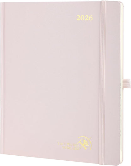 POPRUN 2026 Planner (Large Size 8.5''x 10.5'' Hardcover) - Daily Weekly and Monthly Calendar Agenda 2026 Appointment Book with Hourly Time Slots, Monthly Tabs, 100 GSM - Light Pink