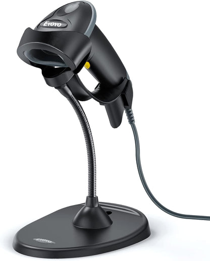 Eyoyo Handheld 2D Barcode Scanner with Gooseneck Stand, Automatic USB Wired QR Code Scanner Bar Code Reader Support Screen Scanning for PC POS System Library Store Supermarket Check-Out, Inventory