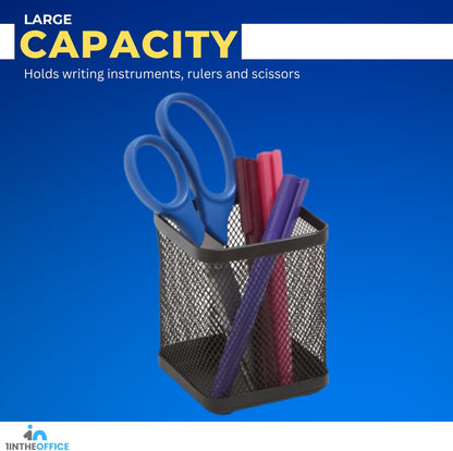 1InTheOffice Pen Holder Cup for Desk, Wire Mesh Cup, Pencil Holder Metal, Pencil Organizer Matte Black 3/Pack…