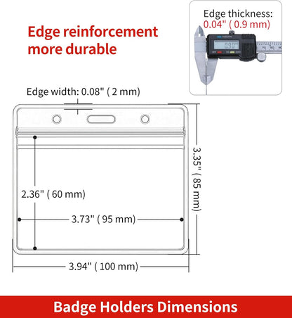 50 Pack Horizontal Clear Name ID Badge Holder for Lanyards
