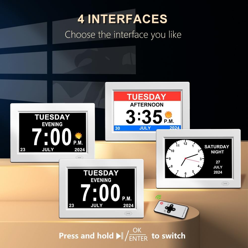 8inch Extra Large Impaired Vision Digital Alarm Clock with Day and Time for Elderly Calendar Clock Auto Dimmable Clock