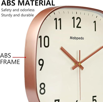 10 Inch Wall Clock, Silent Non Ticking Wall Clocks Battery Operated, Square Analog Decorative Wall Clocks for Bedroom Living Room Office Home Gym Porch Decor Indoor Outdoor Clock, Rose Gold