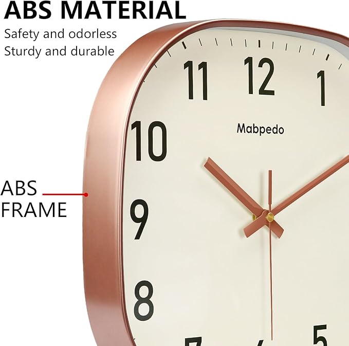 Small Wall Clock, 8 Inch Silent Non Ticking Battery Operated Clock, Square Analog Decorative Wall Clocks for Bedroom Living Room Office Home Gym Porch Decor Indoor Outdoor Clocks, Rose Gold