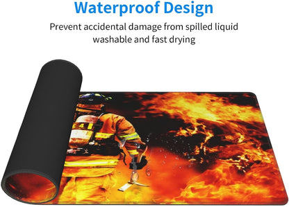 Fire Firefighter Fireman Mouse Pad, Large Big Gaming Mouse Pad Desk Pad, Mousepad with Non-Slip Rubber Base, Extended XXL Mouse Mat for Computer Laptop Office Accessories