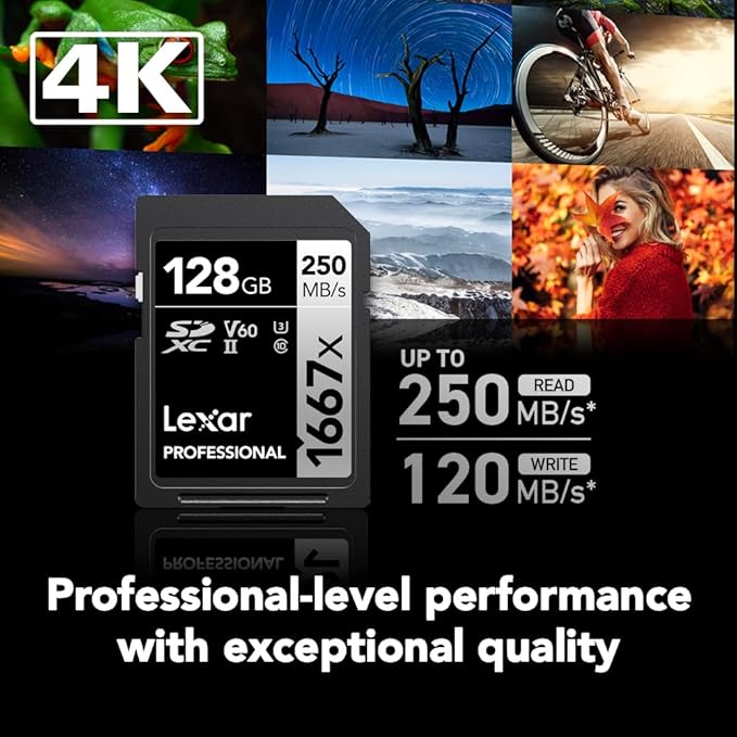 Lexar 128GB (2-Pack) Professional 1667x SD Card, UHS-II, C10, U3, V60, Full HD, 4K, Up To 250MB/s Read SDXC Memory Card, for Professional Photographer, Videographer, Enthusiast (LSD128CBNA16672)