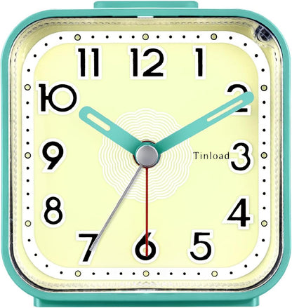Small Analog Alarm Clock Silent Non Ticking, Ascending Beep Sounds, Snooze,Glow in Dark dial, Manual Light, Battery Operated(Green)