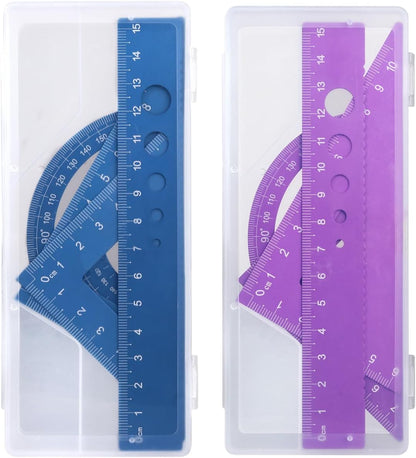 Honagu Triangular Ruler Set, 8 Pieces/2 Sets Aluminum Alloy Ruler, Metal Drafting Ruler, Geometric Protractor for Students, Draftsmen, Engineers, School Office Supplies (Blue+Purple)