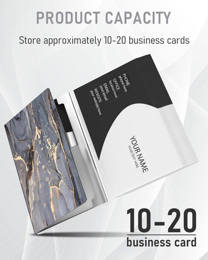 Business Card Metal Slim Organizer, Professional Stainless Steel Square Pocket Wallet for Office Workers, Compact and Portable for Pockets (Grey Gold Marble)