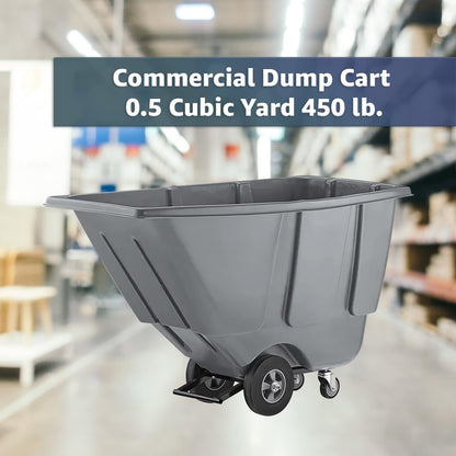 Commercial Rolling Waste Bin 0.5 Cubic Yard 450 lb., Grey Tilt Truck, Construction Trash Recycling Trolley, Industrial Dump Cart Transportation, Garbage Wagon