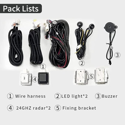 BY-J Car Blind Spot Detection System, 24GHz Millimeter Wave Radar Sensor Blind Spot Monitoring System Kit, Universal Car SUVs Trucks RVs Lane Changing Warning with Reversing Radar Parking System