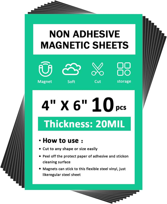 Plain Magnet Sheets,10PCS,4''x6''Flexible Rubber Magnetic Sheet,20Mil Non-Adhesive Magnetic Sheet for Die Storage,Business Dignage,Car,Sticker,Craft Product,Souvenir,Refrigerator Sticker