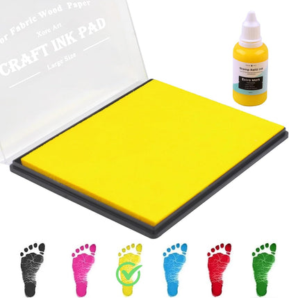 5"x4'' Large Ink Pad Washable Stamp Ink Pad for Baby Footprint Handprint with 30ml Premium Refill Ink (Yellow)