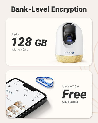 MUBVIEW 5MP Plug-in Indoor Security Camera no Subscription, 5/2.4G WiFi Pet Cam Indoor with Phone App, Dog Camera with Speaker, Night Vision, Motion Detection, Auto Tracking, Cat/Elder/Baby Monitor