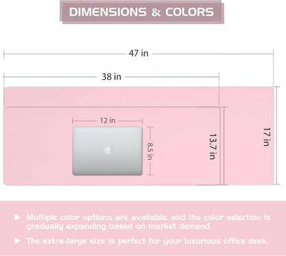 Aothia Leather Desk Pad Protector, Office Desk Mat, Large Mouse Pad, Laptop Desk Pad, Non-Slip PU Leather Desk Blotter, Waterproof Desk Writing Pad for Office and Home (Pink, 47" x 17")