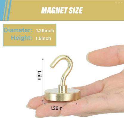 Neosmuk Magnetic Hooks Heavy Duty, Strong Magnet with Hook for Fridge, Super Neodymium Extra Strength Industrial Hooks for Hanging, Magnetic Hanger for Toolbox, Cruise, Grill(Golden,4 Pack)
