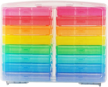 novelinks Transparent 4" x 6" Photo Cases and Clear Craft Keeper with Handle - 16 Inner Cases Plastic Storage Container Box (Multi-colored)