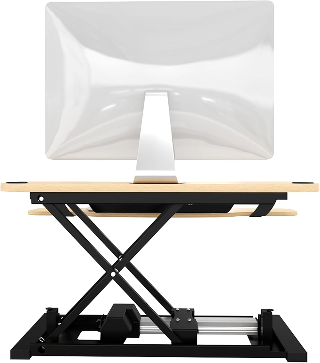VERSADESK® PowerPro™ Elite 48” x 24" – App Controlled X-Large Electric Standing Desk Converter w/USB Charging Port. Raises up to 20”. Fully Assembled – Includes LED Lights. Supports 80 lbs. – Maple