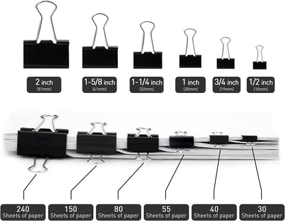 Medium Binder Clips, 144 Pack, 1 Inch, Standard 25mm, Black, Capacity 0.47 Inch, Metal Paper Clips, Fold Clamp, Office Clips, School & Home Use