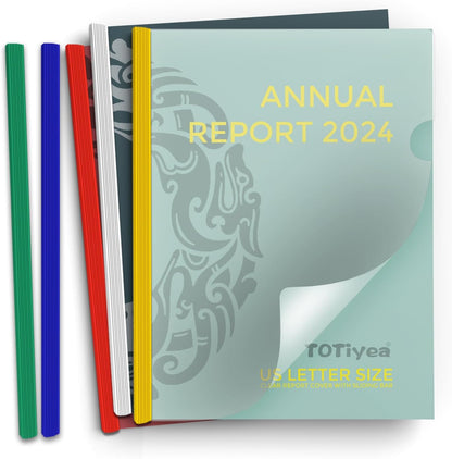 TOTiyea 100 Pack Clear Report Covers with Sliding Bars, 9mm (70 Sheet Capacity) 5 Assorted Colors Sliding Bar File Folders, for Letter Size