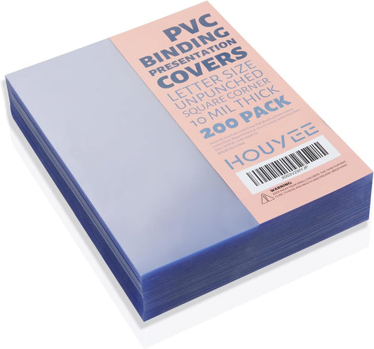 HOUYEE 200 Pack Clear Binding Presentation Covers, PVC Report Covers,10 Mil,8-1/2 x 11 Inches, Letter Size