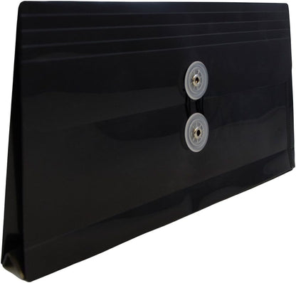 JAM PAPER Plastic Envelopes with Button & String Tie Closure - #10 Business Booklet - 5 1/4 x 10 - Black - 12/Pack