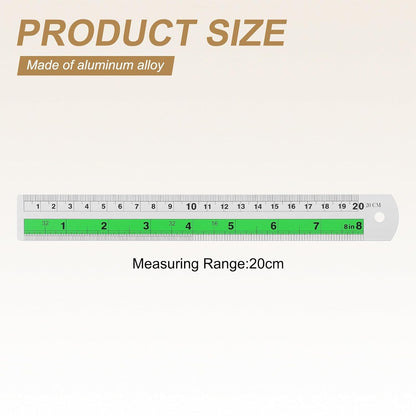 HARFINGTON 2pcs Metal Straight Ruler 20cm Metric SAE Aluminum Alloy Measuring Rulers Scale Tool with Hole for Measure Study Reading Classroom Office, Green