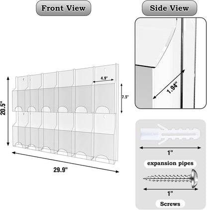 Acrylic Brochure Pamphlet Holder, 12 Pamphlet Holders, Clear Brochure Display Stand Wall Mount, Trifold Flyer Rack, Literature Storage Rack for Home, Offices, Waiting Room