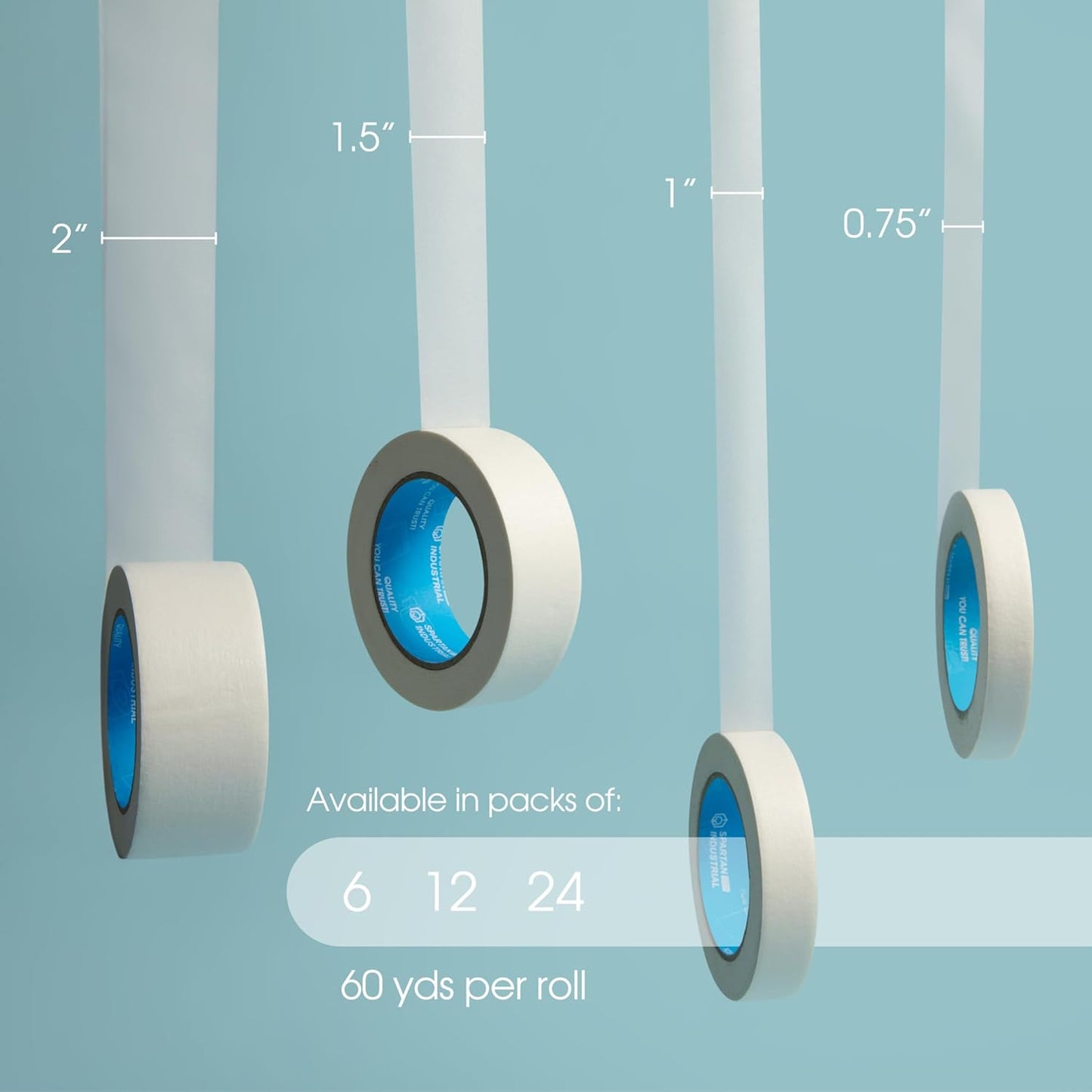 Spartan Industrial - 1.5" X 60 yd Masking Tape for Construction, Painting, Crafts, and More - 24 Rolls of Removable Tape, 5.5 Mil