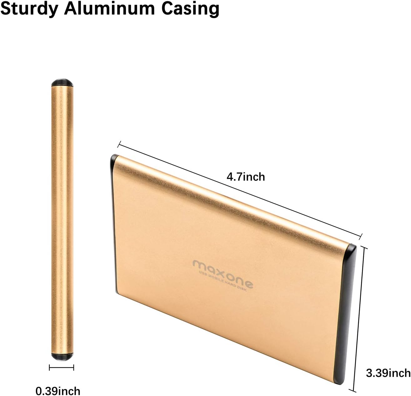 Maxone 160GB External Hard Drive Portable 2.5'' Ultra Slim HDD Storage USB 3.0 Compatible with PC, Laptop, Gold