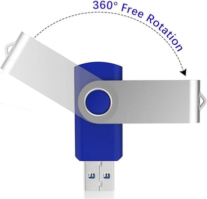 TOPESEL 5 Pack 64GB USB 3.0 Flash Drive Memory Stick Thumb Drives Swivel USB Stick Pen Drive(5 Mixed Colors: Black Blue Green Red Silver)
