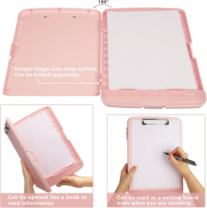 Clipboard with Storage,A4 Binder Nursing Clipboards with Pen Holder,Heavy Duty Storage Clipboard with Low Profile Clip, Clipboards Folder Side-Opening Clip Boards,Smooth Write Clip Board (Light Pink)
