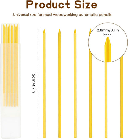 24Pcs 2.8mm Carpenter Pencil Refill Long Lasting HB Refill for Construction Pencils Replacements Carpenter Marker Graphite Woodworking Mechanical Pencil Leads(Yellow)