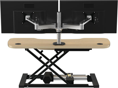 VERSADESK® PowerPro™ Elite 40” x 24" – App Controlled Wide Electric Standing Desk Converter w/USB Charging Port. Raises up to 20”. Fully Assembled – Includes LED Lights. Supports 80 lbs. – Maple