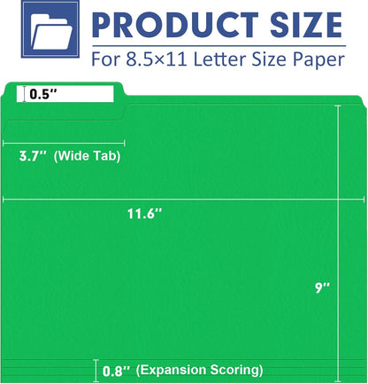 File Folder, PANDRI 120 Pack File Folder, 1/3 Cut Tab, Letter Size, Filing Folder for Office School Business, Green