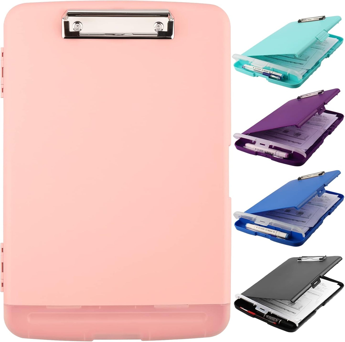 Clipboard with Storage,A4 Binder Nursing Clipboards with Pen Holder,Heavy Duty Storage Clipboard with Low Profile Clip, Clipboards Folder Side-Opening Clip Boards,Smooth Write Clip Board (Light Pink)