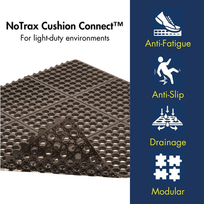 NoTrax 3' x 3' Light-Duty Rubber Drainage Mat, Customizable Modular Interlocking Design with Ergonomic Support, Lightweight, Anti-Fatigue, Non-Slip Surface, Black, 501S0033BL