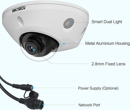 AI 8MP PoE Camera, Outdoor Vandal-Proof Dome Security IP Camera, Smart Dual Light Color Night Vision, Built-in Mic, 2.8mm Lens 110°, Face Detection, Human/Vehicle Detection, IND8ED63B