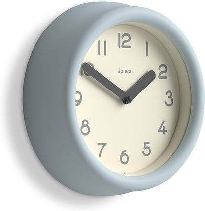 JONES CLOCKS® Fuze Wall Clock | Small Round Clock | Pale Blue | Playful Modern Design with Soft sculptural Presence | Ideal for Kitchens Living Rooms Kid's bedrooms
