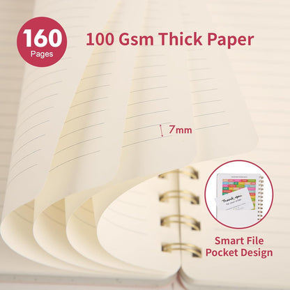 Spiral Notebook, Pink Notebook-6.1x8.2 Inch College Ruled Journal with Inner Pockets and 160 Pages, PU Leather Cover Business Journal, Twin-Wire Binding Notebook Perfect for Office & Home