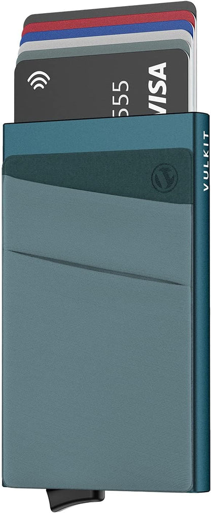 VULKIT Card Holder with Money Pocket Pop Up Wallet RFID Blocking Slim Metal Bank Card Case Holds 5 Cards and Notes
