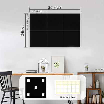 Large Cork Board for Office Wall Decor,36"x24"-6 Pack Cork Board Tiles with Safe Removable Adhesive Tabs, 1/2" Thick, Felt Bulletin Board Pin Board Cork Boards for Walls - Black